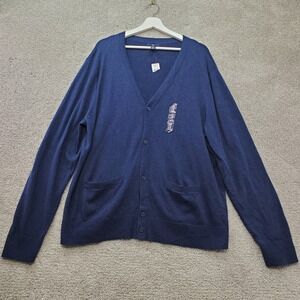 Gap Cardigan Sweater Mens XL Blue Cotton V-Neck Button Pockets Preppy ‎ Academia